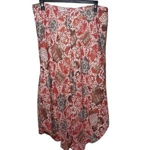 Chenault Womens XL Maxi‎ Skirt Red Floral Boho Elastic Waist Layered Slit